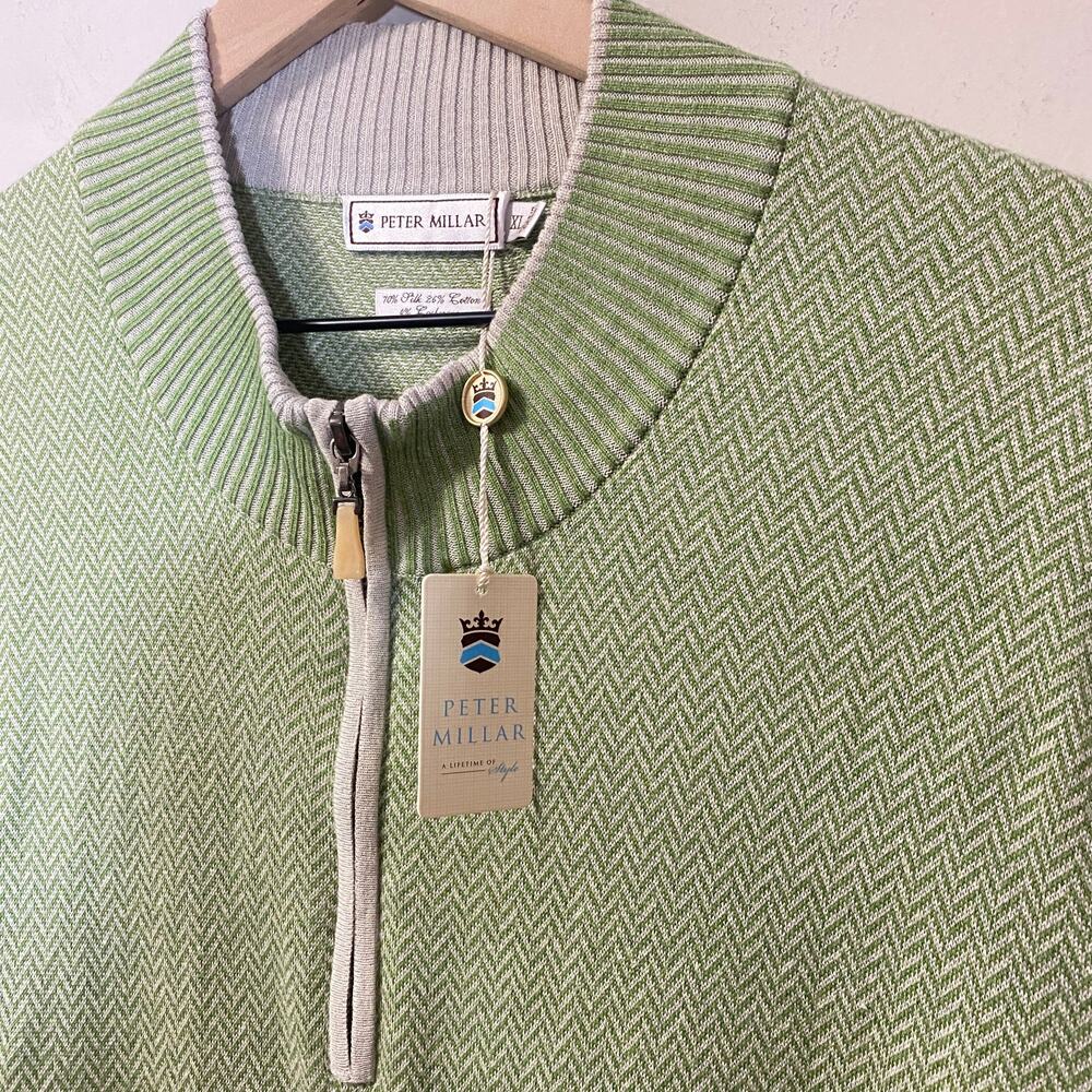 Peter Millar NWT Green Chevron Silk Cotton Cashmere Blend Vest Sz XL 1/4 Zip - Picture 7 of 11